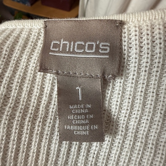 Chicos Ivory Women's Sz 1 (US Sz 6-8) v-Neck Butterfly Long Sleeve Sweater - Picture 3 of 5